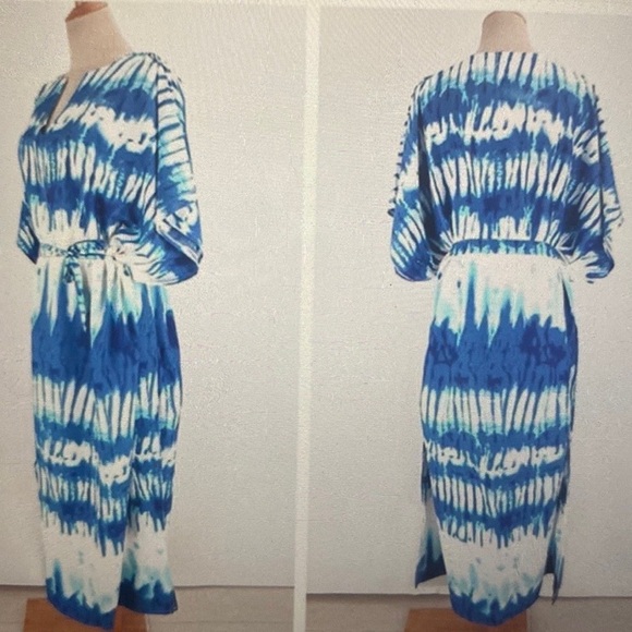 NEW Tie Dye Caftan Dress Swim Beach Coverup Maxi - Picture 2 of 7